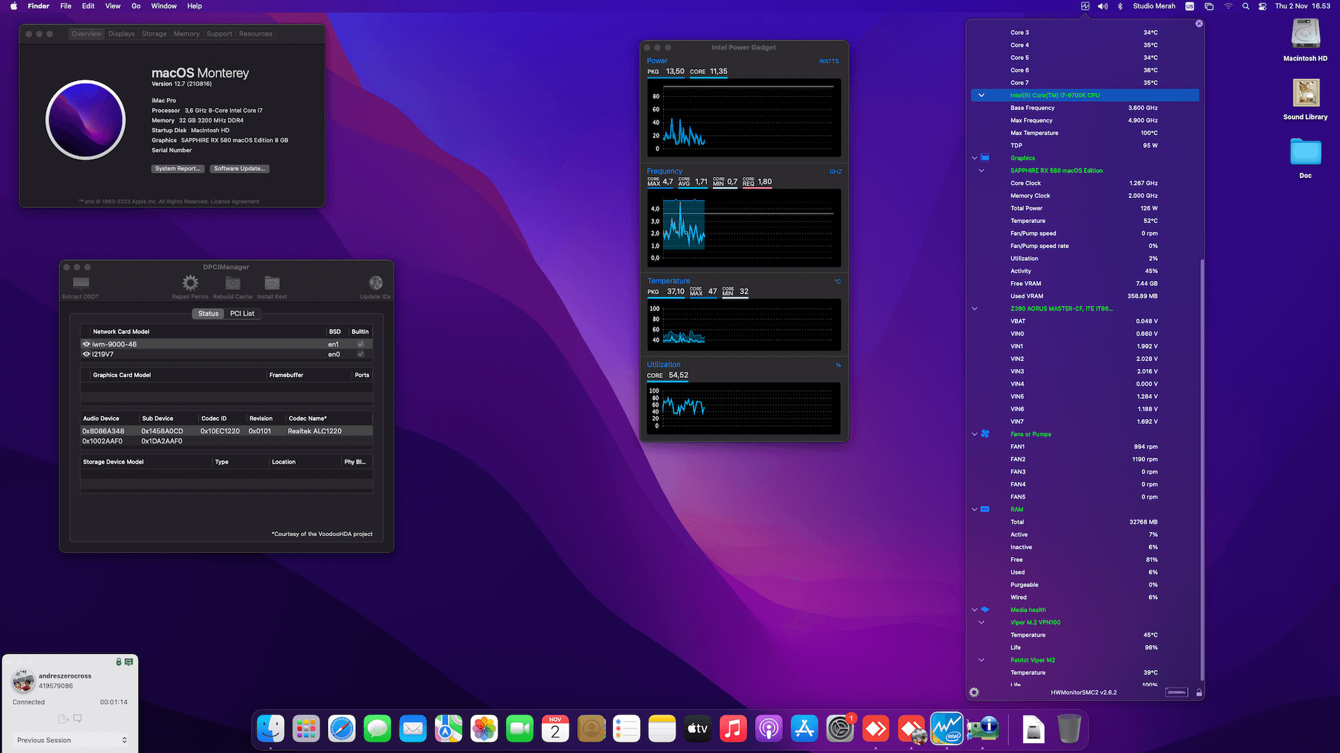 Success Hackintosh macOS Monterey 12.7 Build 21G816 in Gigabyte Z390 Aorus Master + Intel Core i7 9700K + Sapphire RX 580